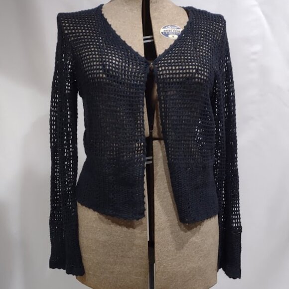 VENEZIA JEANS CLOTHING CROCHET RAMIE COTTON CARDIGAN EYE AND HOOK CLOSURE 18/20 - Picture 1 of 13